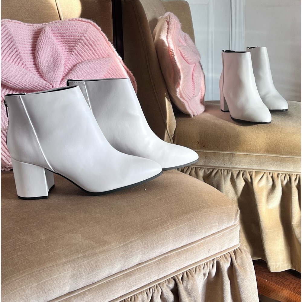 SHEIN, White, Pleather, Ankle, Zip Up, Booties w/ Heal, Women’s US 11 ‼️NWT‼️
